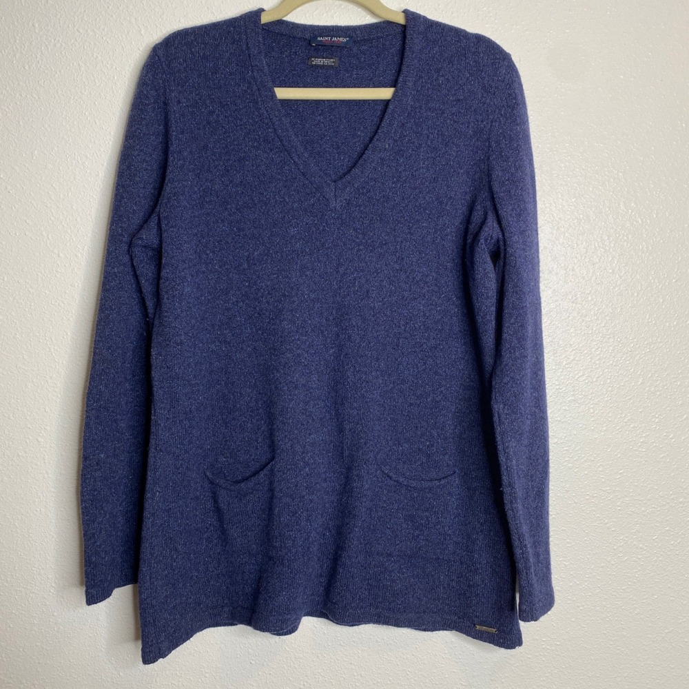 Saints James Womens V Neck Wool Blend Sweater Tunic Top‎ M